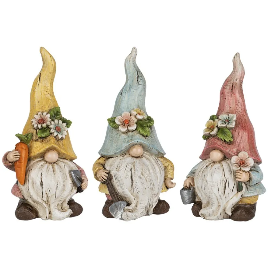 Deko-Wichtel mit Schaufel, Möhre & Eimer, 16,5cm hoch, 7,5cm breit, 3 Stück