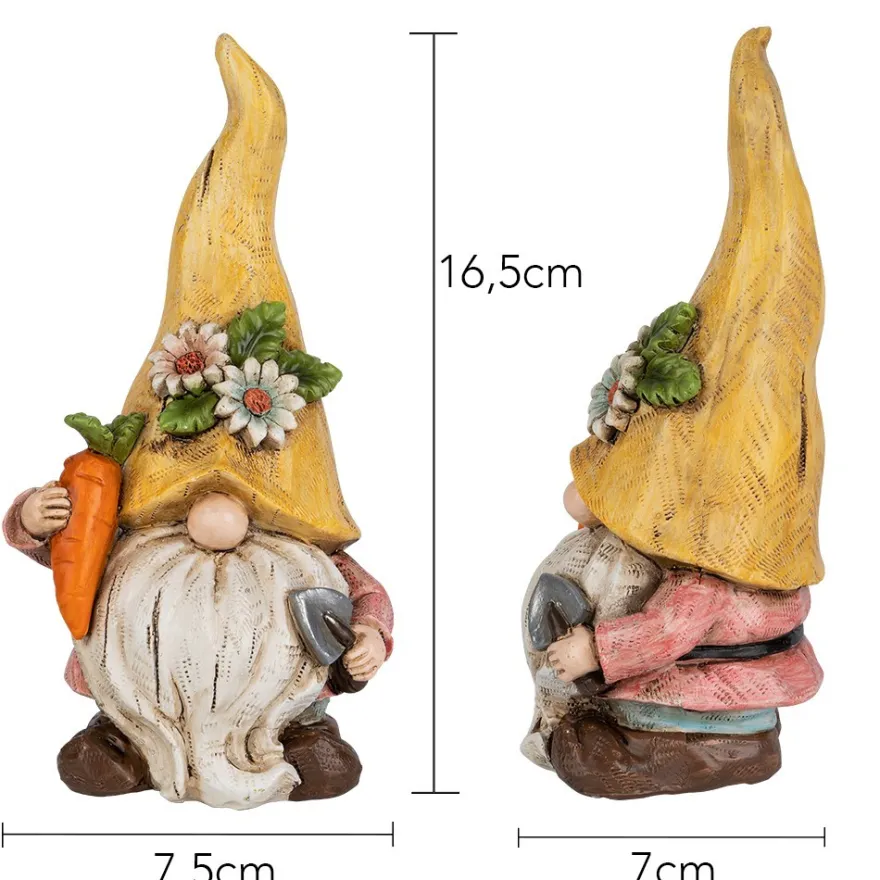Deko-Wichtel mit Schaufel, Möhre & Eimer, 16,5cm hoch, 7,5cm breit, 3 Stück