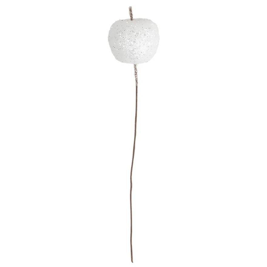Deko-Zweige, Beschneite Äpfel, 11cm lang, am Draht, silberner Glimmer, 12 Stück