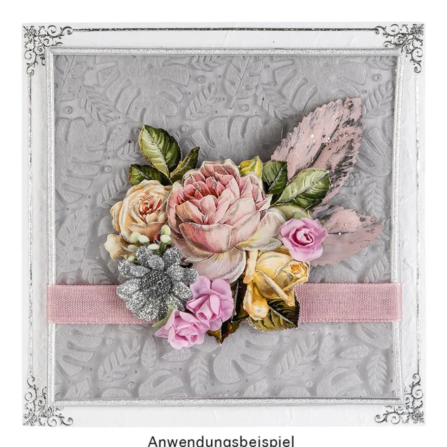 Deko-Zweige, Blüte 2, 10cm lang, am Draht, silbener Glimmer, 10 Stück