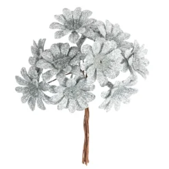Deko-Zweige, Blüte 2, 10cm lang, am Draht, silbener Glimmer, 10 Stück