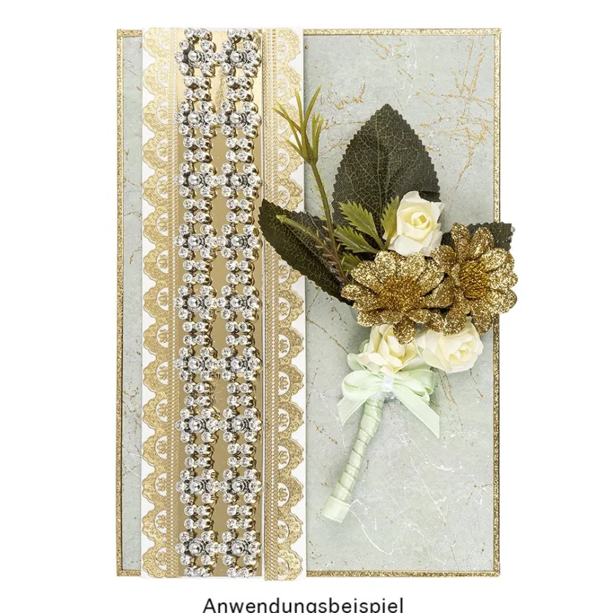 Deko-Zweige, Blüte 2, 10cm lang, am Draht, goldener Glimmer, 10 Stück