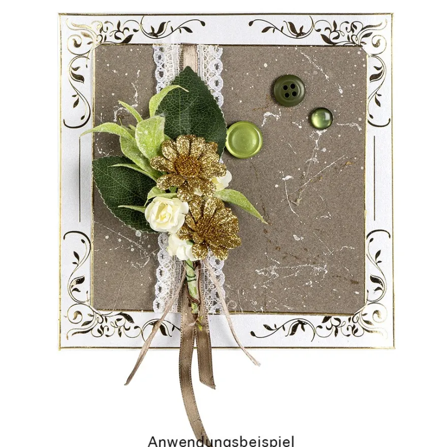 Deko-Zweige, Blüte 2, 10cm lang, am Draht, goldener Glimmer, 10 Stück