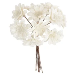 Deko-Zweige, Blüte 2, 10cm lang, am Draht, weißer Glimmer, 10 Stück