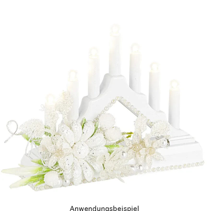 Deko-Zweige, Blüte 2, 10cm lang, am Draht, weißer Glimmer, 10 Stück