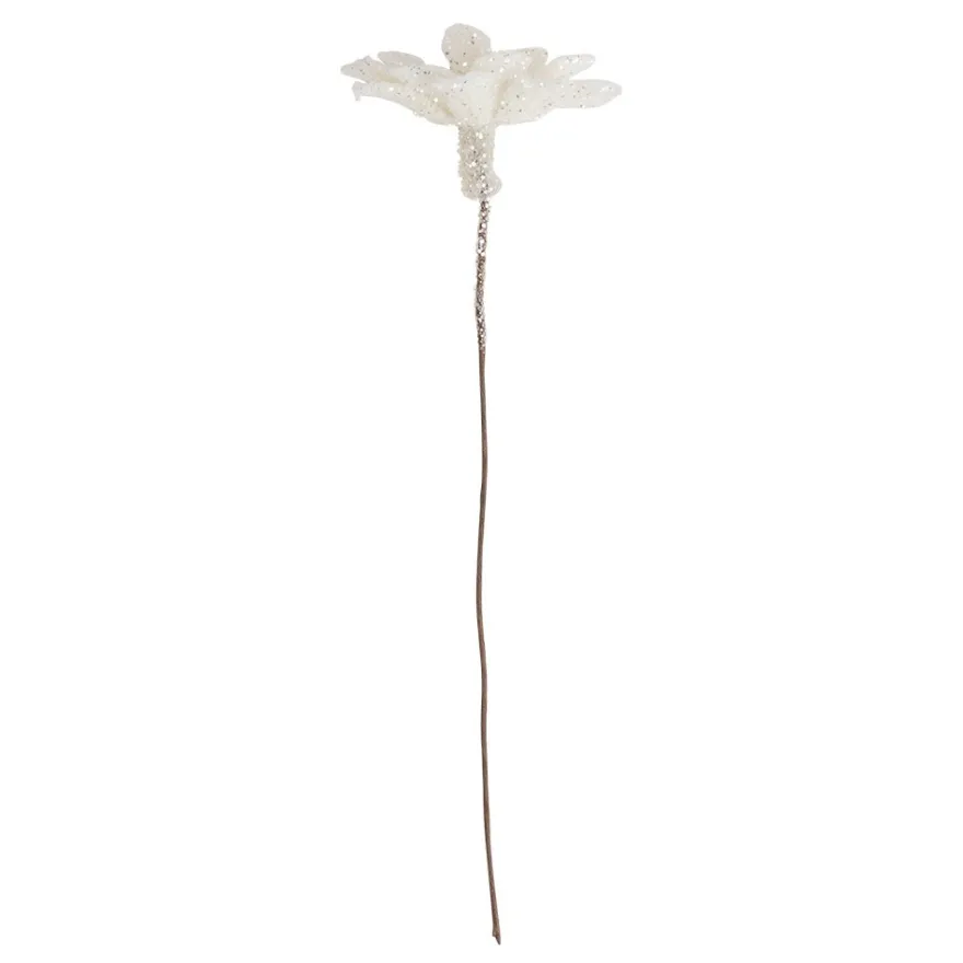 Deko-Zweige, Blüte 2, 10cm lang, am Draht, weißer Glimmer, 10 Stück