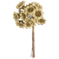 Deko-Zweige, Blüte 1, 10cm lang, am Draht, goldener Glimmer, 12 Stück