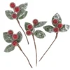 Deko-Zweige, gefrostete Beeren, 12cm lang, 6cm breit, 3 rote Beeren à Ø1,5cm je Zweig, 4 Stück