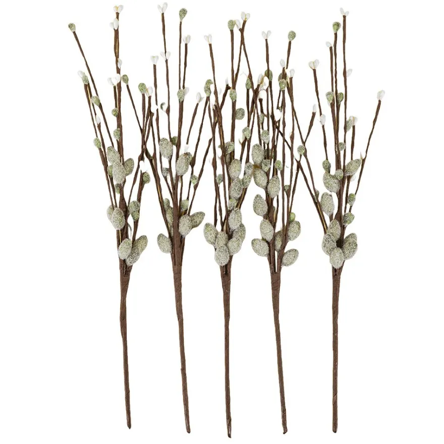 Deko-Zweige mit grünen Weidenkätzchen, 33cm lang, 5 Stück