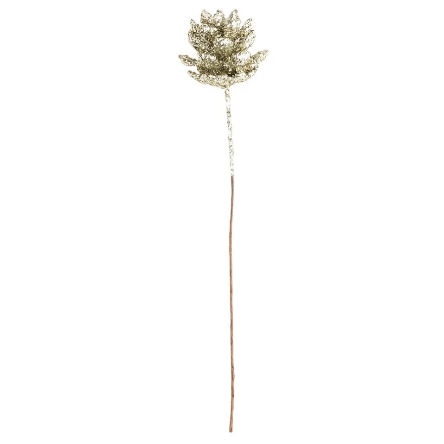 Deko-Zweige, Tannenzapfen, 10cm lang, am Draht, goldener Glimmer, 12 Stück