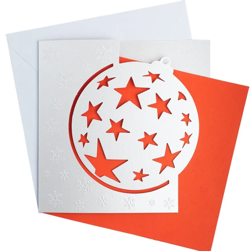 Deluxe-Grußkarten "Weihnachtskugel 1", 16cm x 16cm, 10 Stück, inkl. Einleger & Umschläge