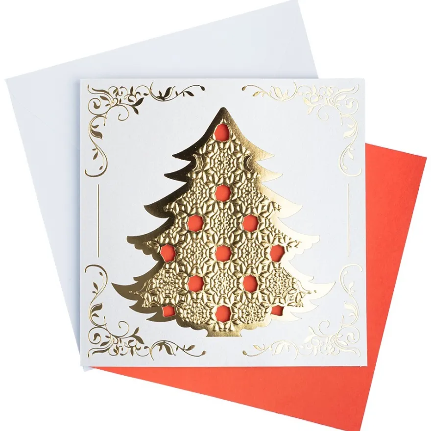 Deluxe-Grußkarten, Weihnachtsbaum 2, 16cm x 16cm, inkl. Einleger und Umschläge