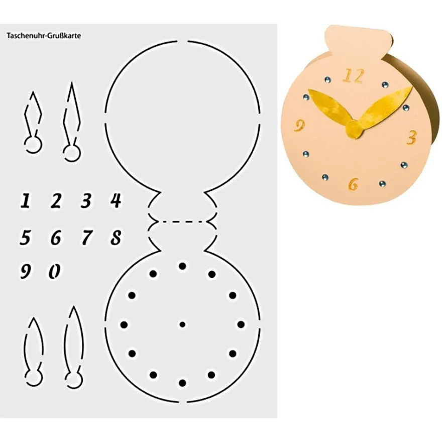 Design-Schablone Nr. 10 "Taschenuhr-Grußkarte", DIN A4