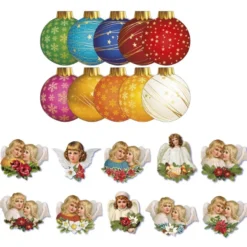 3-D Grußkarten "Weihnachtskugel", inkl. 3-D Motive "Nostalgie-Engel" und Umschläge, 30-teilig