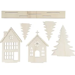 3-D Holz-Landschaft zum Stecken, Winterdorf, 6-teilig