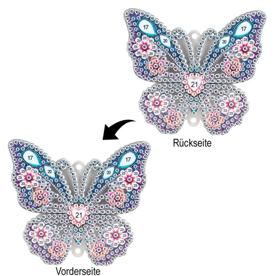 Diamond-Painting-Anhänger, Schmetterlinge 2, 8 Designs, 1,7mm stark, doppelseitig, 8 Stück