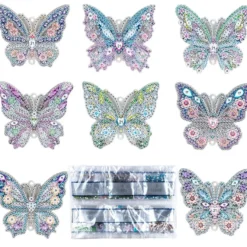 Diamond-Painting-Anhänger, Schmetterlinge 2, 8 Designs, 1,7mm stark, doppelseitig, 8 Stück