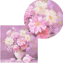 Diamond-Painting-Aufleger, Blumenstrauß in Vase, 16cm x 16cm, 370 g/m², vollflächig klebend