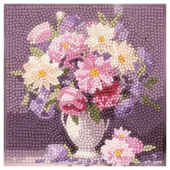 Diamond-Painting-Aufleger, Blumenstrauß in Vase, 16cm x 16cm, 370 g/m², vollflächig klebend