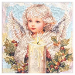 Diamond-Painting-Aufleger, Engel mit Kerze, 20cm x 20cm, 370g/m², inkl. Zubehör