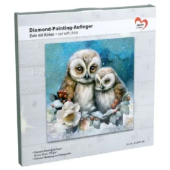 Diamond-Painting-Aufleger, Eule mit Küken, 20cm x 20cm, 370g/m², inkl. Zubehör