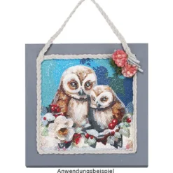 Diamond-Painting-Aufleger, Eule mit Küken, 20cm x 20cm, 370g/m², inkl. Zubehör
