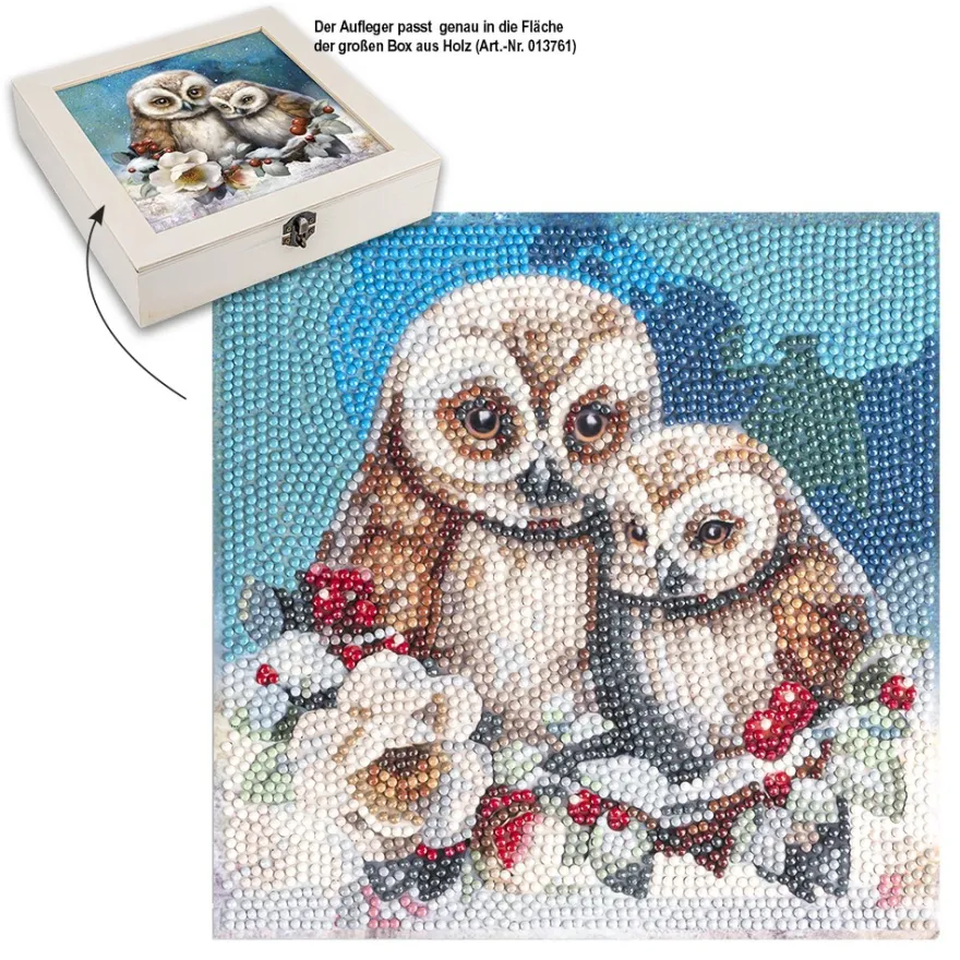 Diamond-Painting-Aufleger, Eule mit Küken, 20cm x 20cm, 370g/m², inkl. Zubehör