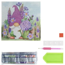 Diamond-Painting-Aufleger, Gartenwichtel, 20cm x 20cm, 370g/m², inkl. Zubehör