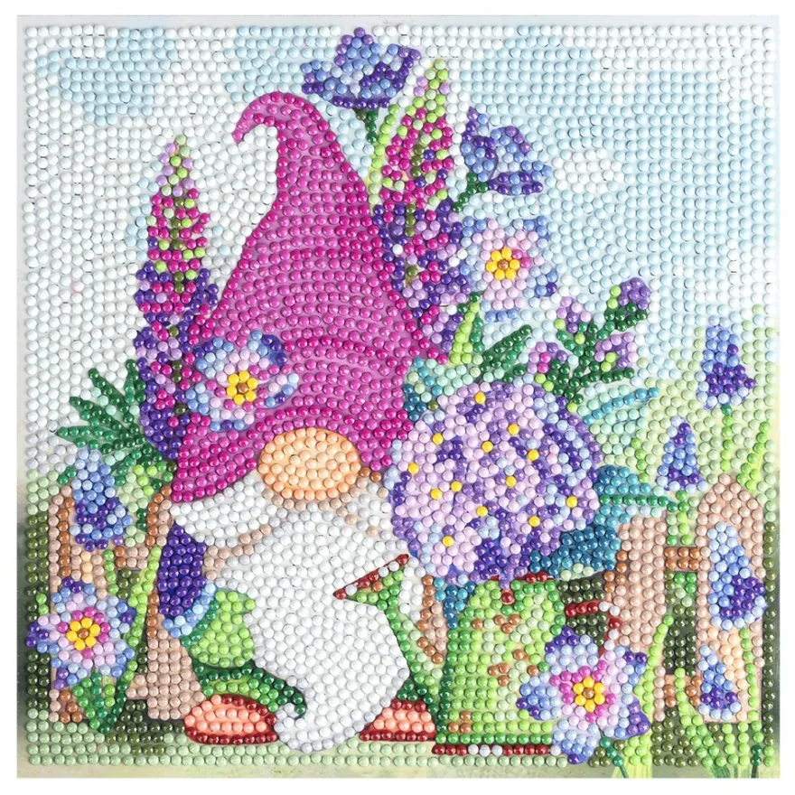 Diamond-Painting-Aufleger, Gartenwichtel, 20cm x 20cm, 370g/m², inkl. Zubehör