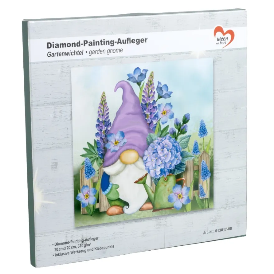 Diamond-Painting-Aufleger, Gartenwichtel, 20cm x 20cm, 370g/m², inkl. Zubehör