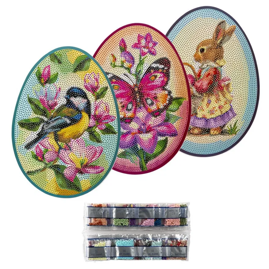 Diamond-Painting-Aufleger in Eiform, 3 verschiedene Designs & Größen, 3 Stück