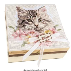Diamond-Painting-Aufleger, Katze mit Blüten, 20cm x 20cm, 370g/m², inkl. Zubehör