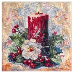 Diamond-Painting-Aufleger, Kerze mit Christrose, 20cm x 20cm, 370g/m², inkl. Zubehör