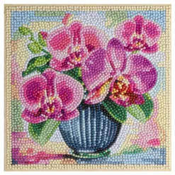Diamond-Painting-Aufleger, Orchideen in Vase, 20cm x 20cm, 370g/m², inkl. Zubehör