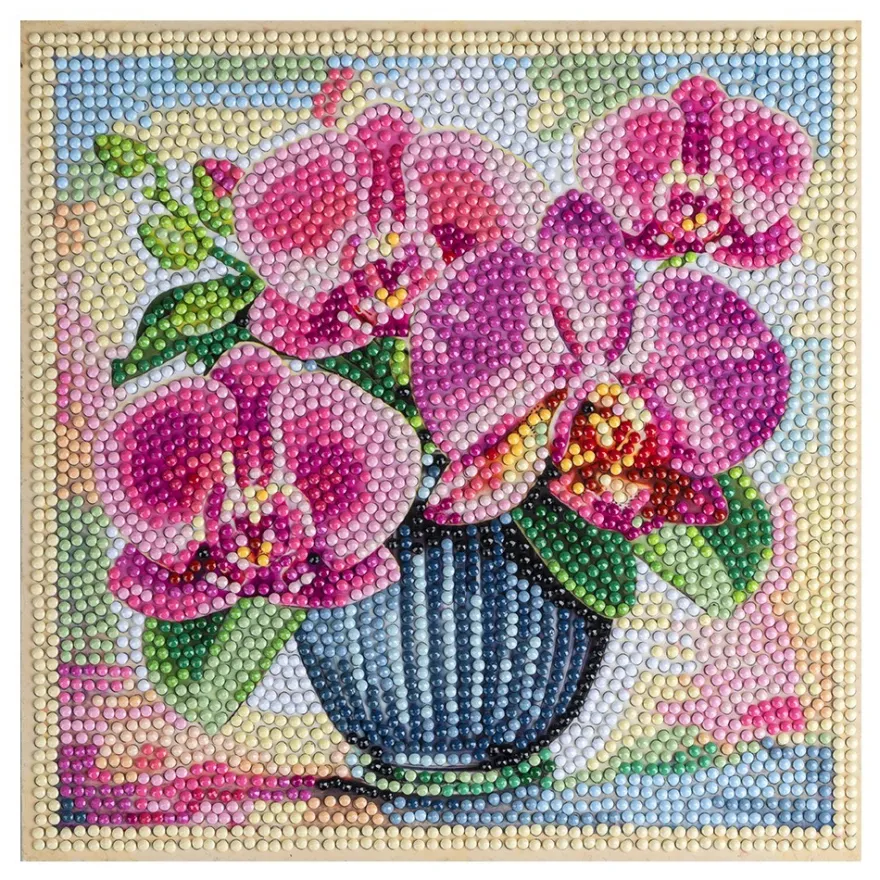 Diamond-Painting-Aufleger, Orchideen in Vase, 20cm x 20cm, 370g/m², inkl. Zubehör