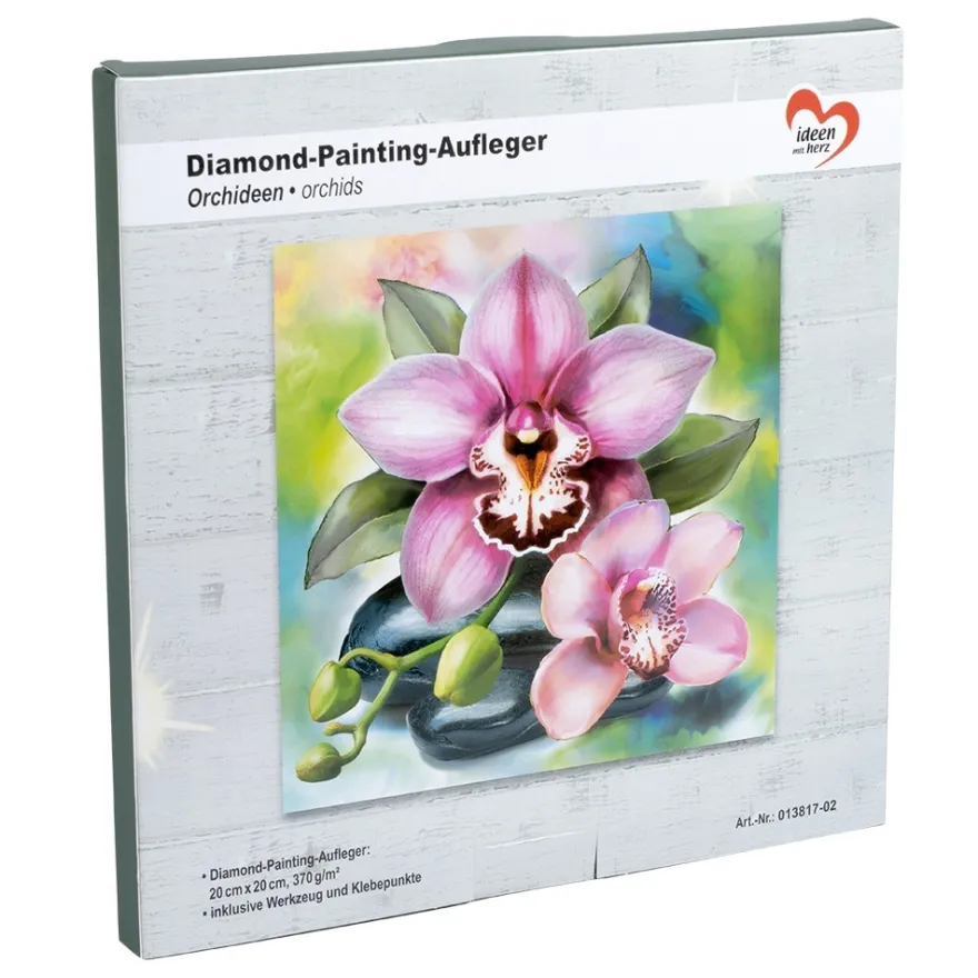 Diamond-Painting-Aufleger, Orchideen, 20cm x 20cm, 370g/m², inkl. Zubehör