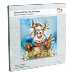 Diamond-Painting-Aufleger, Rentier Rudolph • Frohes Fest, 20cm x 20cm, 370g/m², inkl. Zubehör