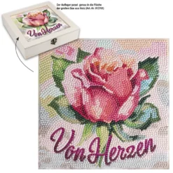 Diamond-Painting-Aufleger, Rose • Von Herzen, 20cm x 20cm, 370g/m², inkl. Zubehör