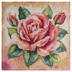 Diamond-Painting-Aufleger, Rose in Apricot, 20cm x 20cm, 370g/m², inkl. Zubehör
