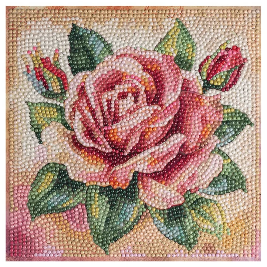 Diamond-Painting-Aufleger, Rose in Apricot, 20cm x 20cm, 370g/m², inkl. Zubehör