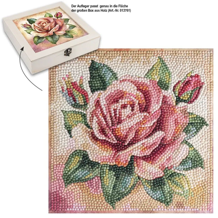 Diamond-Painting-Aufleger, Rose in Apricot, 20cm x 20cm, 370g/m², inkl. Zubehör