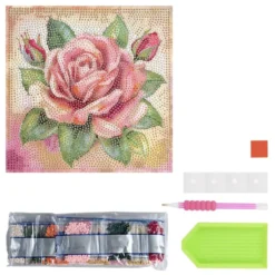 Diamond-Painting-Aufleger, Rose in Apricot, 20cm x 20cm, 370g/m², inkl. Zubehör