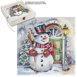 Diamond-Painting-Aufleger, Schneemann vor Haustür, 20cm x 20cm, 370g/m², inkl. Zubehör