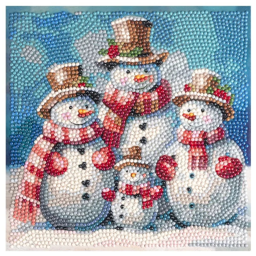 Diamond-Painting-Aufleger, Schneemann-Familie, 20cm x 20cm, 370g/m², inkl. Zubehör
