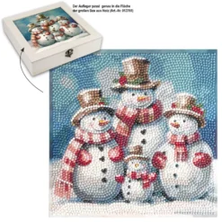 Diamond-Painting-Aufleger, Schneemann-Familie, 20cm x 20cm, 370g/m², inkl. Zubehör