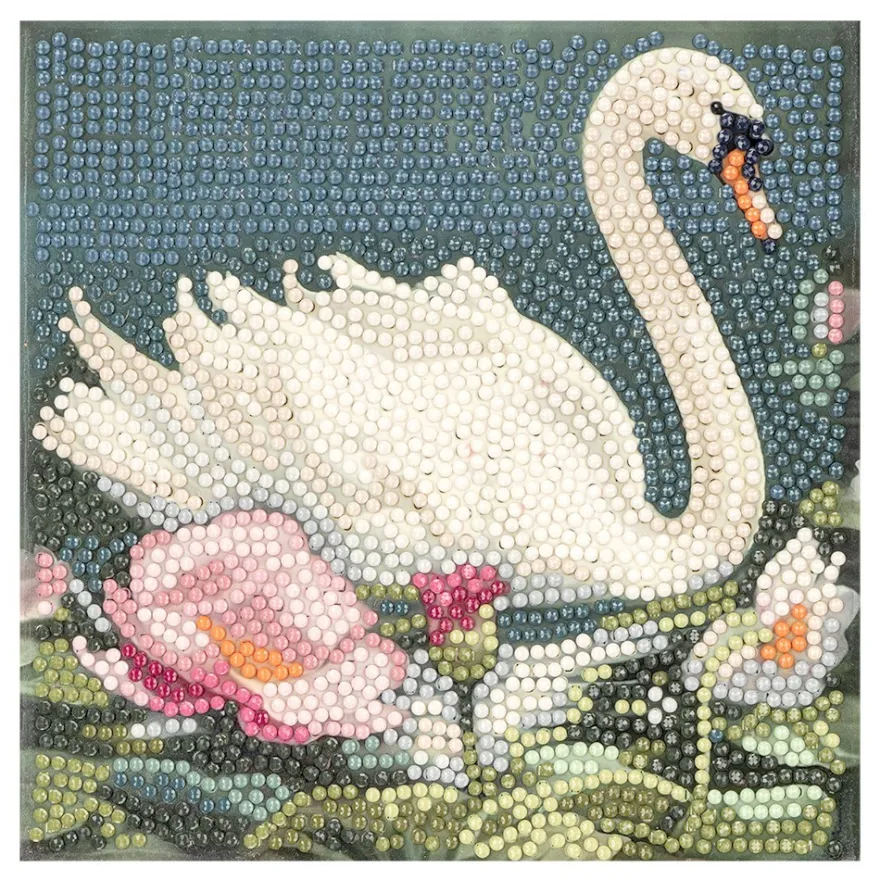 Diamond-Painting-Aufleger, Schwan, 16cm x 16cm, 370 g/m², vollflächig klebend