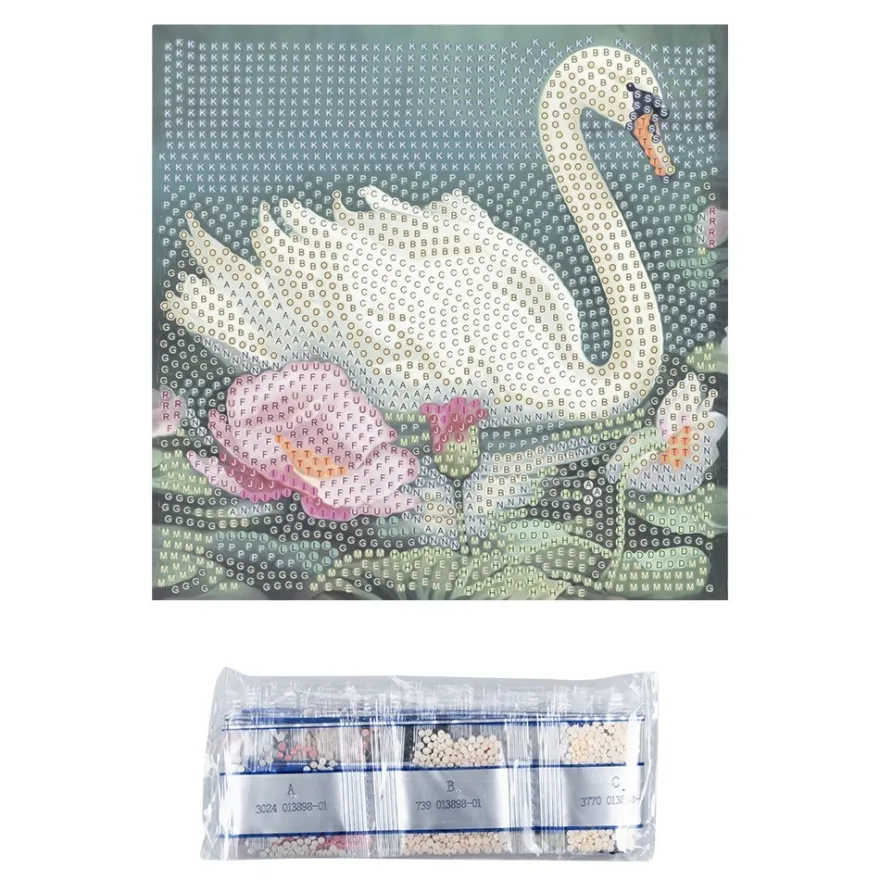 Diamond-Painting-Aufleger, Schwan, 16cm x 16cm, 370 g/m², vollflächig klebend