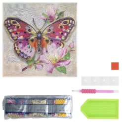 Diamond-Painting-Aufleger, Schmetterling mit Blüten, 20cm x 20cm, 370g/m², inkl. Zubehör