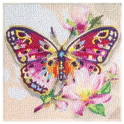 Diamond-Painting-Aufleger, Schmetterling mit Blüten, 20cm x 20cm, 370g/m², inkl. Zubehör