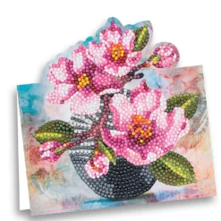 Diamond-Painting-Aufstellkarte, Kirschblüten in Vase, 16,3cm x 16cm, inkl. Zubehör